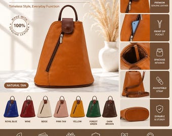 Genuine Leather Mini Backpack Purse, Convertible Handbag, Top Zip Shoulder Bag