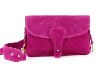 Ladies Italian Suede Leather Flap over  Bag Women Shoulder Cross body Handbag