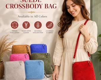 Women Genuine Suede Leather Small crossbody Shoulder Bag Ladies Italian Suede Leather Purse Zip Closure Ladies Mini Handbag