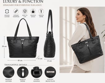 Italian Leather Handbag, Genuine Shoulder Bag, Women's Everyday Tote Purse