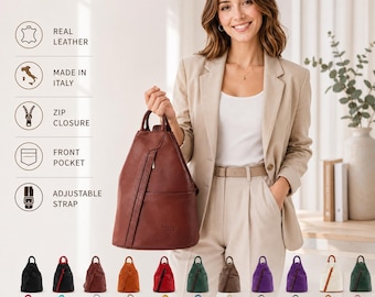 Vera Pelle Real Italian leather rucksack backpack college university Travel bag