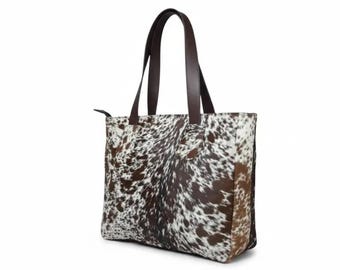 Cowhide Leather Western Tote Bag: Handmade Shoulder Work Handbag