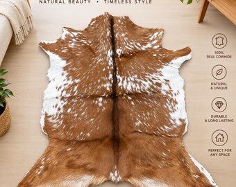 Real Goat Skin Rug, Tricolor Natural Hide Carpet, Genuine Leather Area Rug, Suede Backing, Rustic Home Decor, Wall Hanging, 34 x 24 Inch