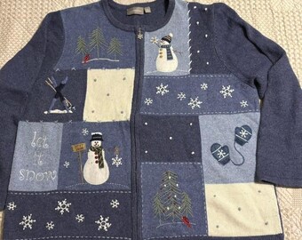 Vintage Croft & Barrow Winter Embroidered Sweater ft. Cardinals, Snowmen,  More