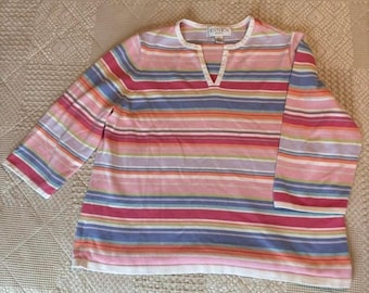 VTG Pink & Blue Bright Pastel striped long sleeve top , XL