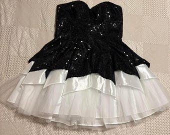 Y2K Deb Black Sequin Ruffle Fairy Dress
