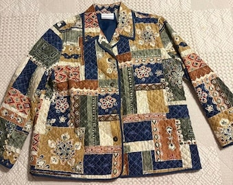 vintage Alfred Dunner 100% silk Quilted patchwork jacket
