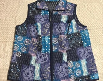 VTG Handmade Purple & blue patchwork paisley print vest