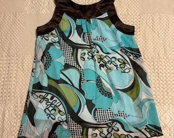Y2K Byer Girl blue floral top with brown silky trim