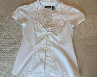 Y2K INC Concepts White Ruffle Button Up Blouse SZ 8