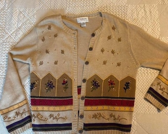 vintage 90s Fall Embroidered Cardigan