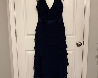 Vintage NavY Blue ruffled Maxi Dress