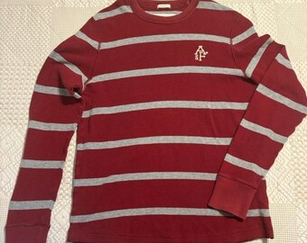 Y2K Abercrombie & Fitch red striped long sleeve embroidered shirt, Large