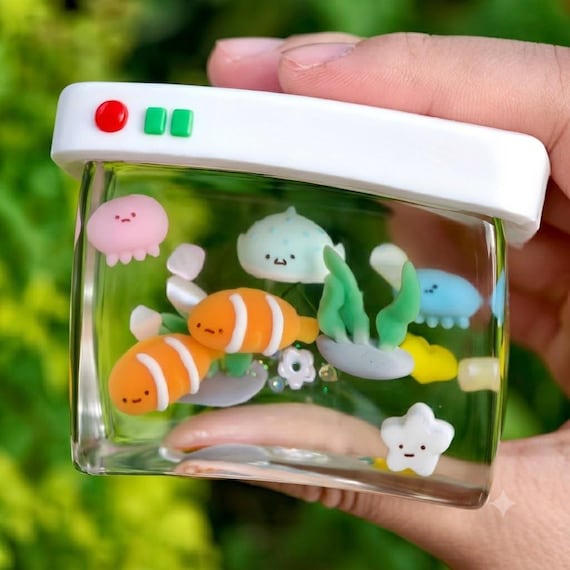 Crystal Clear Fish Tank Squishy, Silicone Sensory Toy,  Desk Decor,  Gifts for Fish Lovers