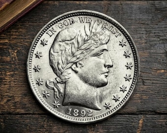 Rare 1892 Barber Half Dollar Old Coin, US Commemorative Silver Coin,  American Liberty Ancient Coins, Vintage Collectible Coin for Collector