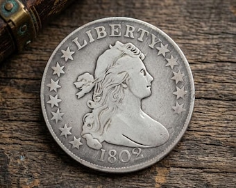 Rare 1802 Draped Bust Silver Dollar, Vintage US Ancient Coins, Old Silver Coins for Collectors, Draped Bust Dollar Collectible Coins