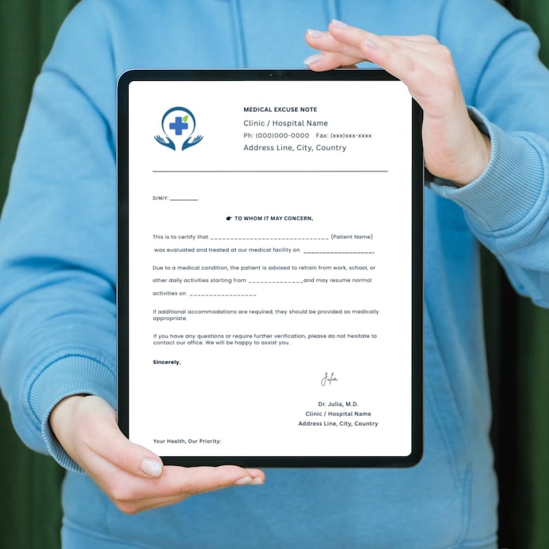 Editable Medical Absence Note Template | Printable Doctor-style Form ...