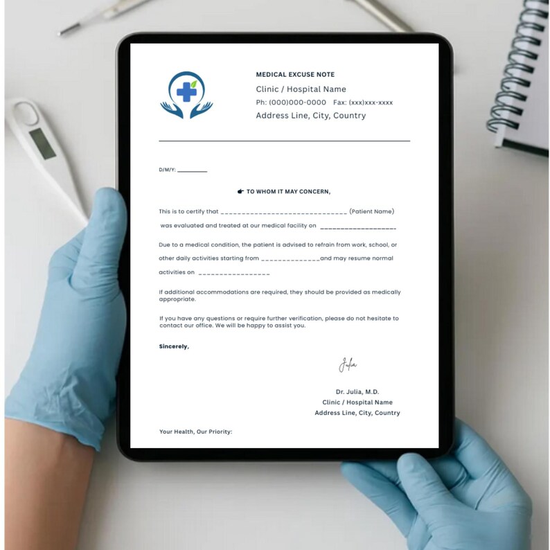 Editable Medical Absence Note Template | Printable Doctor-style Form ...