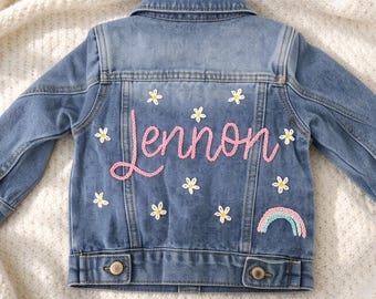 Veste en jean personnalisée pour bébé, veste brodée avec le nom de l'enfant, tenue d'anniversaire pour enfant