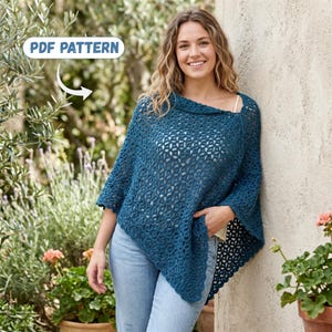 Crochet Lace Poncho Pattern PDF, Easy One-Row Repeat, Women’s Sport Weight Poncho, Scalloped Edge Crochet Wrap, English Download