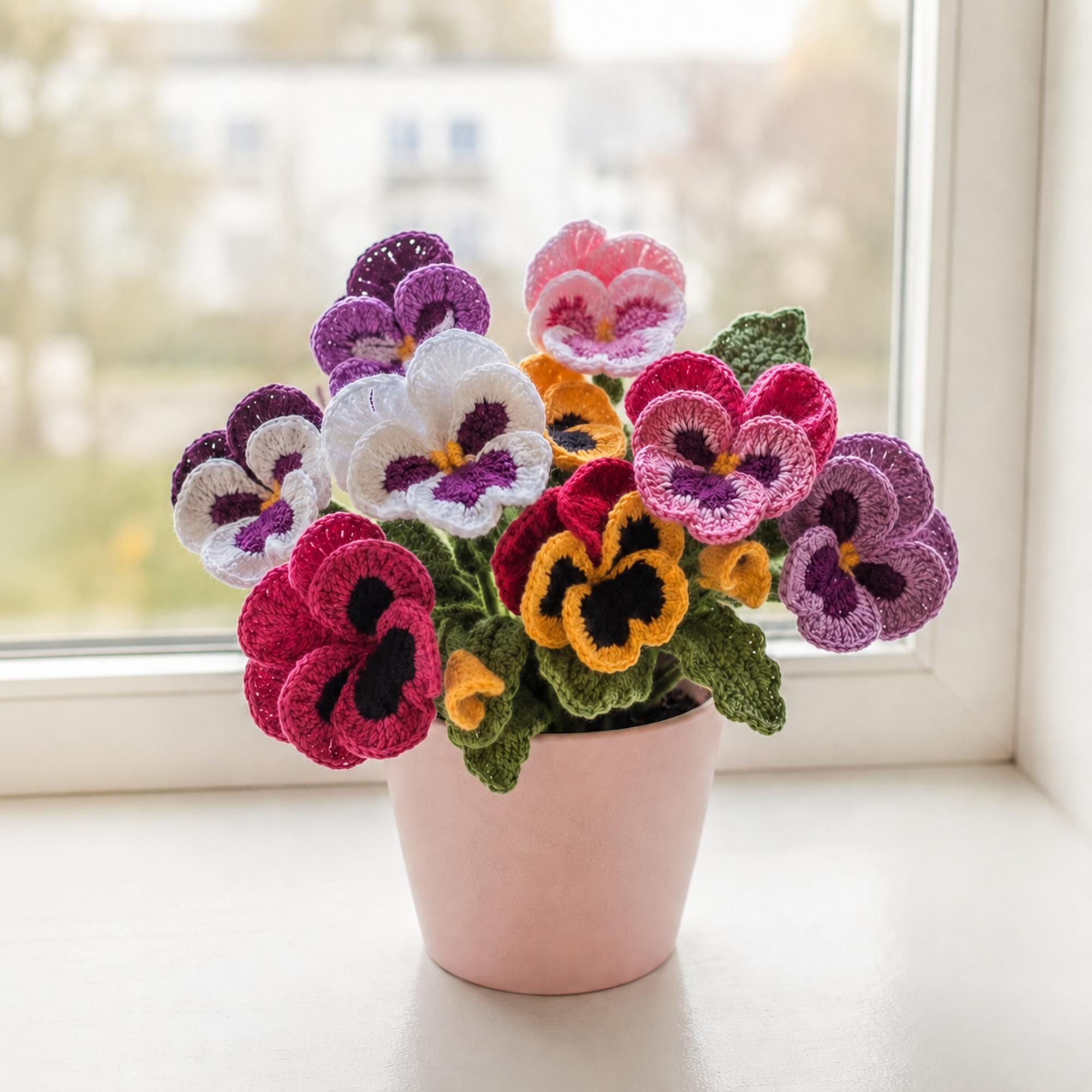 30 Pansy Crochet Patterns for Flowers, Decor, and Wearable Details 32 Pansy Bouquet and House Plant Crochet Pattern