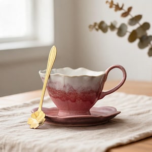 Vintage Keramik-Kaffeebecher mit Untertasse, handgefertigte Teetasse aus Keramik, glasierter Latte-Becher im Retro-Stil, elegantes Geschenk für Kaffeeliebhaber zum Nachmittagstee