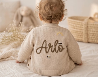 Cárdigan personalizado con nombre para bebé, conjunto personalizado para recién nacido, regalo para bebé niña o niño