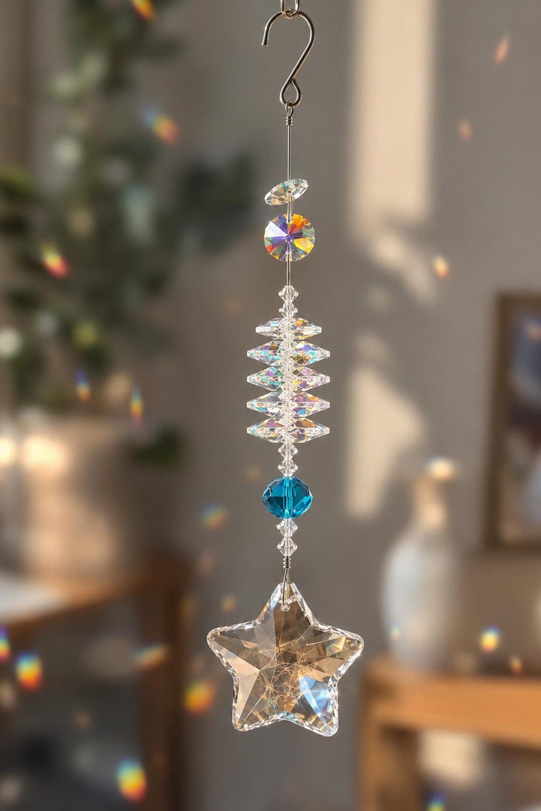 Boho Crystal Suncatcher Rainbow Maker, Handmade Prism Window Charm ...