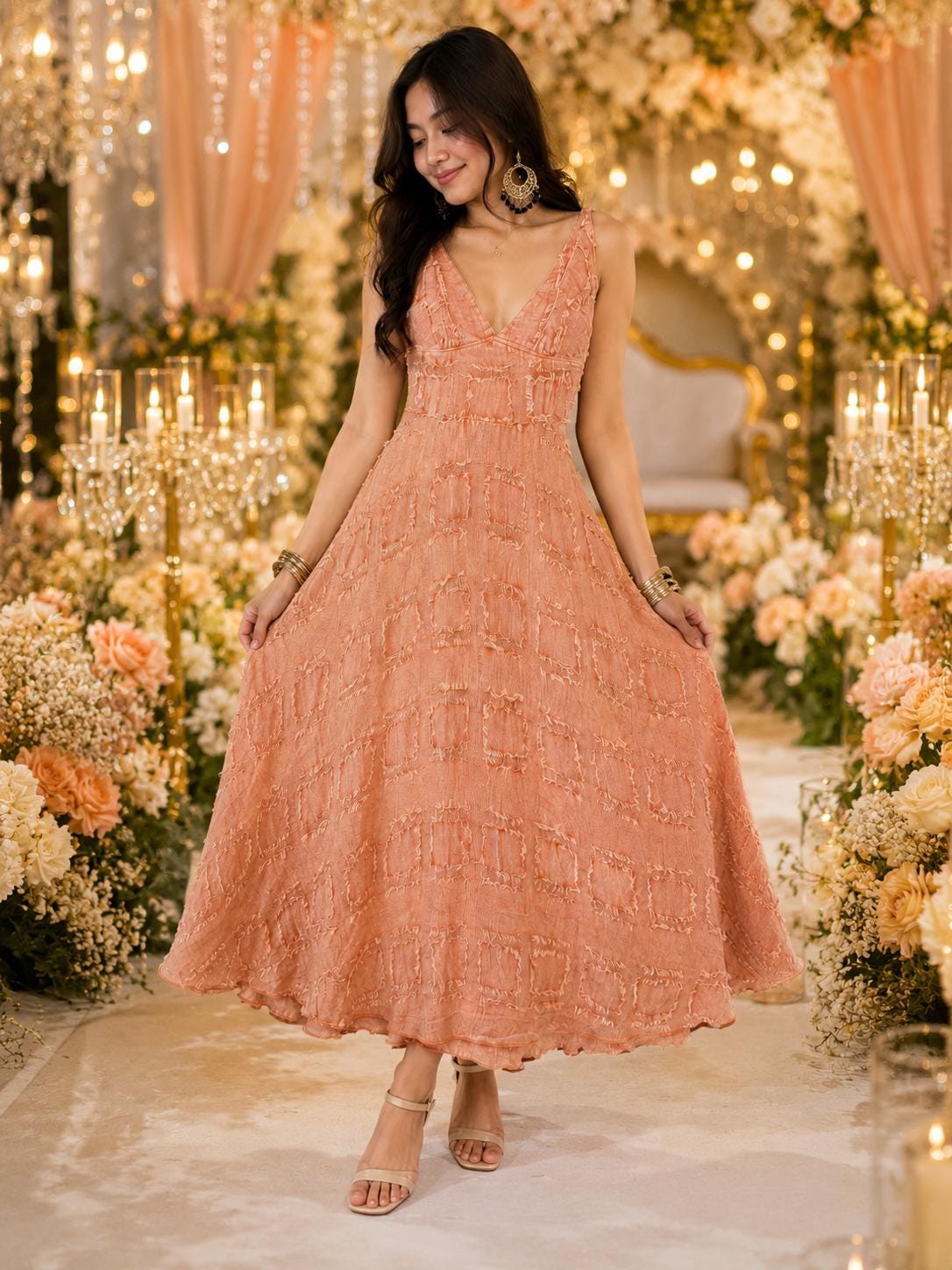 bohemian peach dress 9 Shoes to Wear recomatic-women Puff Sleeve Boho Tiered Bottom Size:42x30