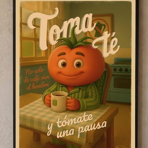 Funny Spanish Poster, Tomato Tea Print, Tomate Wall Art, Humor Print in Spanish, Kitchen Decor, Instant Download