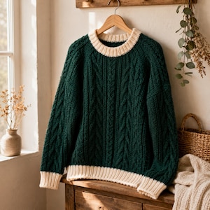 KAJA Cable Knit Sweater Pattern PDF, Oversized Top Down Raglan Pullover (Digital Download)