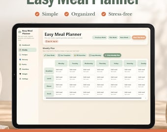 Aplicación para planificar comidas / Planificador de comidas semanal (descarga digital) / Herramienta sencilla para planificar comidas / Lista de la compra y seguimiento del peso / Planificador sin hojas de cálculo