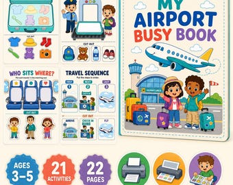 Airport Busy Book Printable for Toddlers Ages 3–5, Travel Activities, Preschool Learning, Airplane Matching and Sorting Game