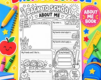 Back to School About Me Book, First Week of School Printable, Preschool Kindergarten Activity, Student Keepsake PDF, Classroom Worksheet