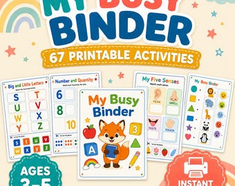 Preschool Busy Binder Printable, 67 Toddler Learning Activities, Printable Busy Book for Ages 3–5