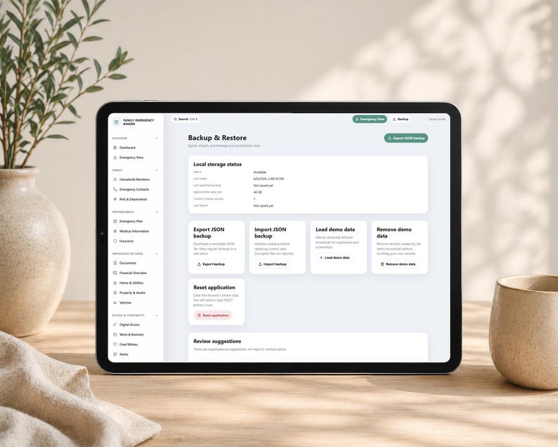 Family Emergency Binder Browser App, Just In Case Planner, Emergency Organizer, End of Life Binder, Digital Family Records, Local Storage image 19