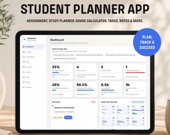 StudyFlow - Aplicación web para planificar el aprendizaje de los estudiantes, seguimiento de tareas, horario de estudio, calculadora de calificaciones, panel de control académico, plantilla HTML interactiva.