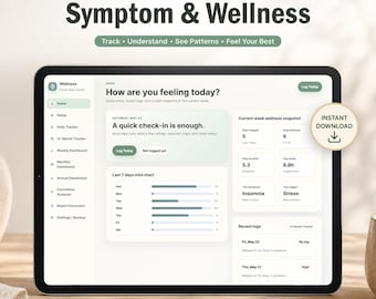 Aplicación de seguimiento de bienestar para navegador, registro de síntomas, diario de bienestar diario, panel de salud, informes imprimibles, seguimiento sin conexión.