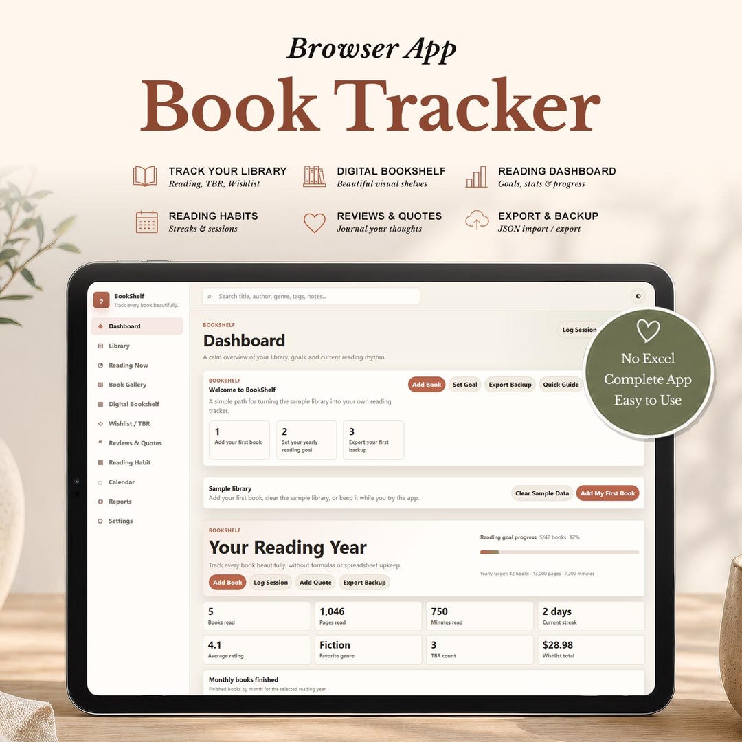 Tracking Books Read Book Tracker Browser App | Digital Reading Journal & Library Organizer ...