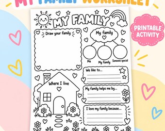 My Family Worksheet Printable, All About My Family Activity, Preschool Kindergarten Worksheet, Family Tree Drawing Page, Kids PDF