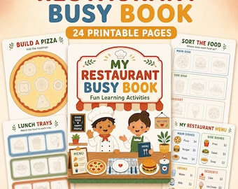 Restaurant Busy Book Printable, Toddler Learning Activities, Preschool Montessori Binder, Pretend Play, Matching & Counting, Ages 3-5