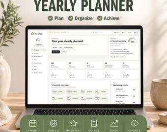Aplikacja przeglądarki Planera Rocznego | Planer Rocznego Kalendarza | Śledzenie Celów i Nawyków | Organizator Wydarzeń | Cyfrowy Panel Planowania do Natychmiastowego Pobrania
