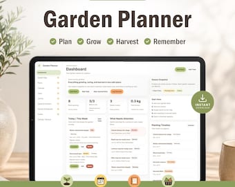 Aplicación para planificar el jardín, diario digital de jardinería, registro de plantas, registro de cosechas, inventario de semillas, mapa del jardín, organizador de jardinería.