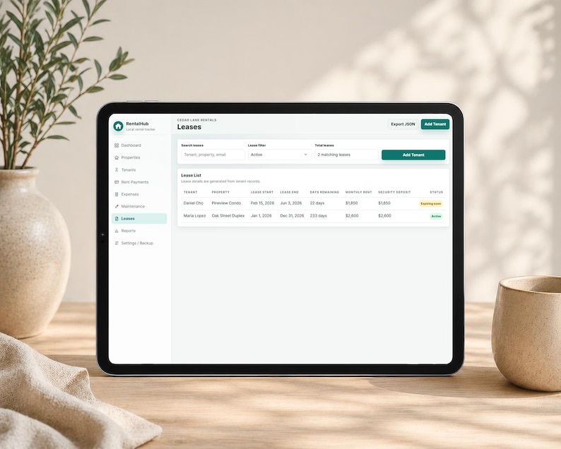 RentalHub - Webbläsarapp för spårning av hyresfastigheter, hyresbetalningar och utgiftshanterare för hyresvärdar, spårning av hyresavtal för hyresgäster, ingen Excel - digital nedladdning bild 8