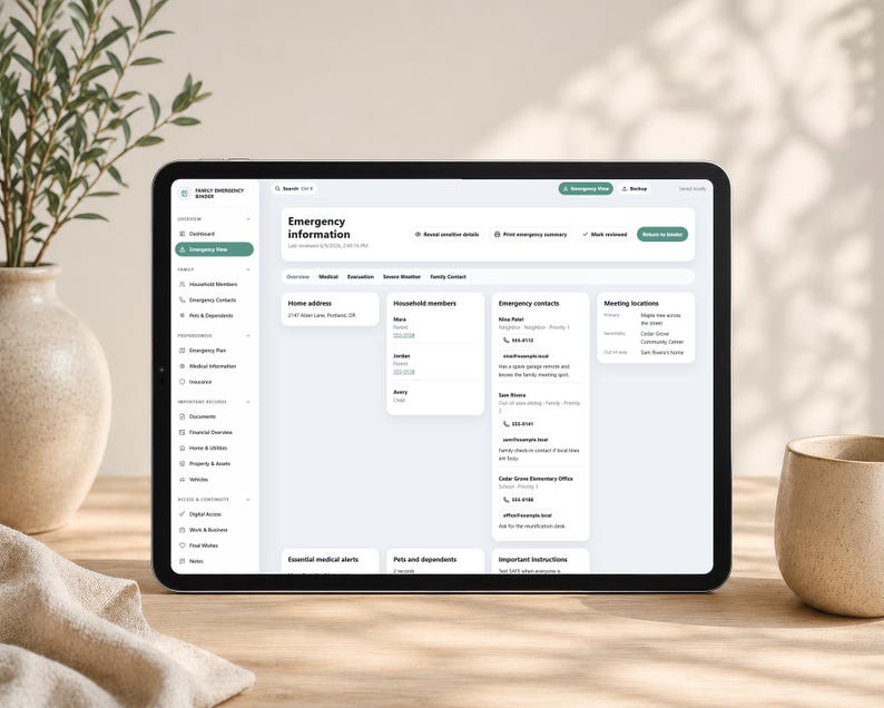 Family Emergency Binder Browser App, Just In Case Planner, Emergency Organizer, End of Life Binder, Digital Family Records, Local Storage image 4