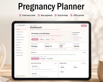 Aplicación para planificar el embarazo, registro digital del embarazo, diario del embarazo, planificador del parto, lista de verificación para la preparación del bebé, organizador de la bolsa para el hospital.