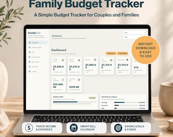 Aplicación de seguimiento del presupuesto familiar, planificador de presupuesto para parejas, seguimiento de gastos y facturas, ahorros, deudas y patrimonio neto (descarga digital / aplicación FamilyFlow)