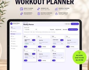 Aplicación web para planificar entrenamientos / Panel de control de actividad física / Registro semanal de entrenamientos / Planificador de ejercicios / Seguimiento de rutinas de gimnasio / Descarga digital