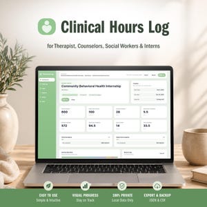 Clinical Supervision Hours Log Template | Counseling Internship Tracker | Clinical Hours Tracker | Therapy Practicum Browser App