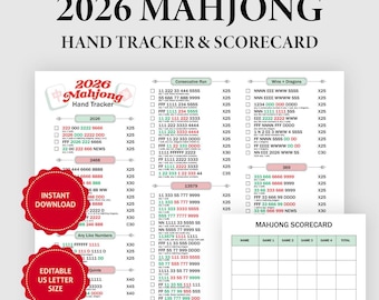 2026 American Mahjong Hand Tracker & Scorecard, Editable PDF, Mah Jongg Game Night Printable, Hand Tracking Sheet, Instant Download